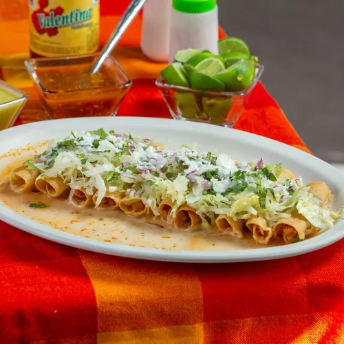 plate of Mexican taquitos